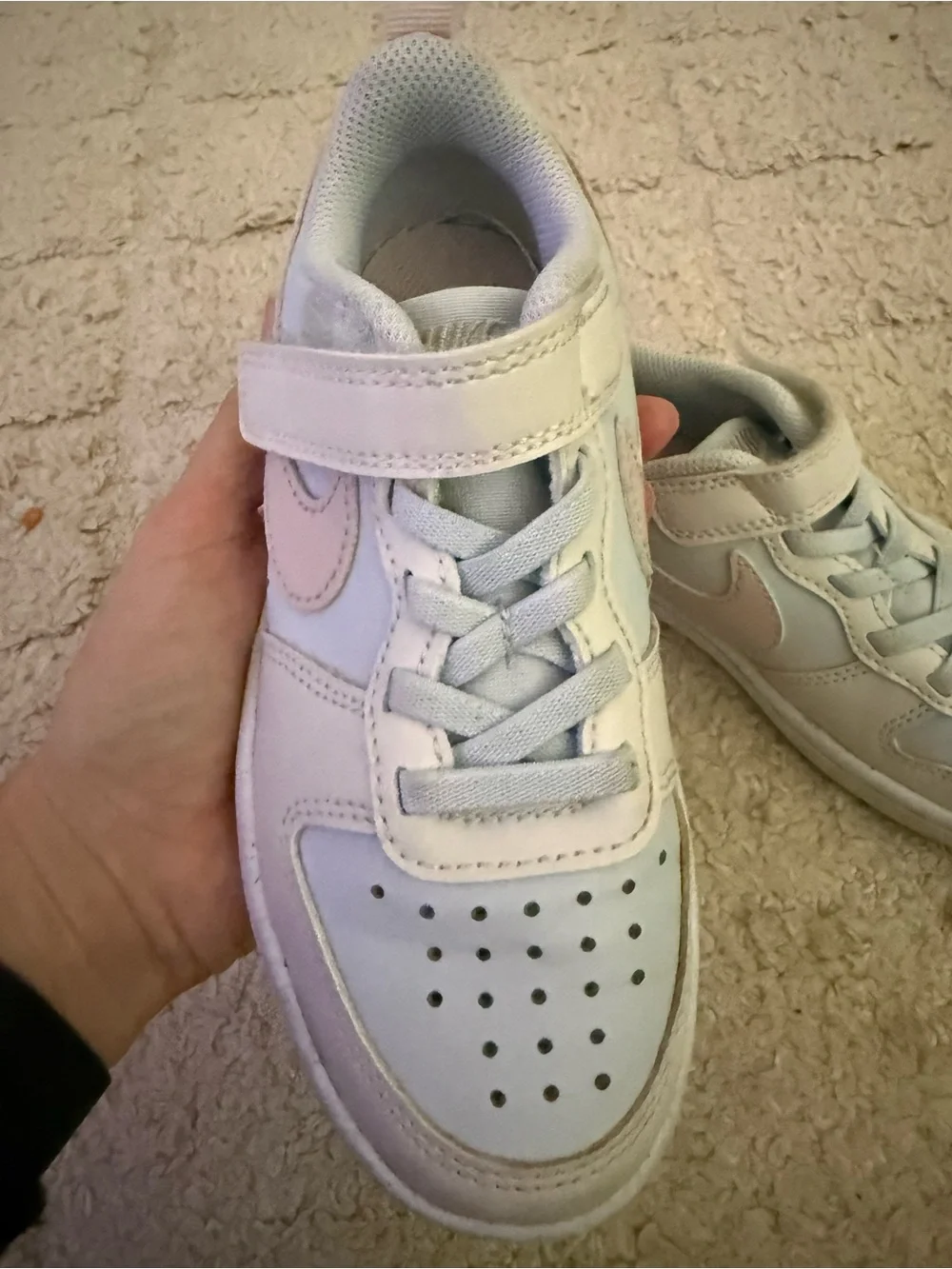 Nike Kids White Sneakers with Light Pink Swoosh